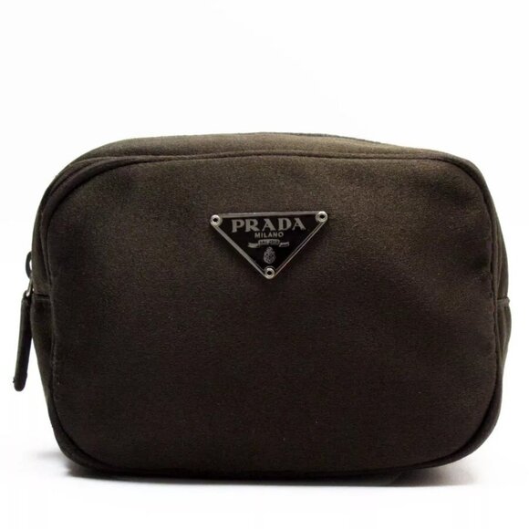 Auth PRADA Pouch Brown Satin - Picture 1 of 8